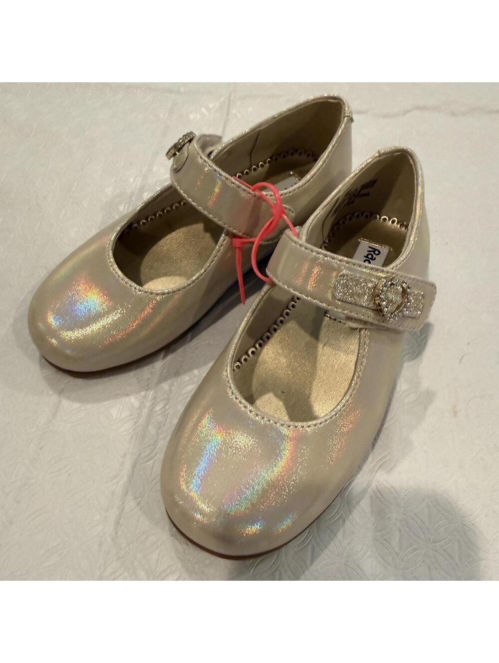 Girls' Iridescent Mary Jane Shoes with Heart Buckle Size 9